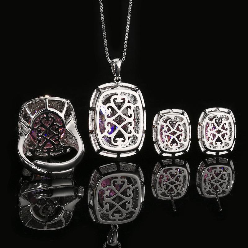 Vintage Dried Rose Jewelry Set for Women Oval Cut Luxury Fashion Necklace Earrings Ring Gifts for Women