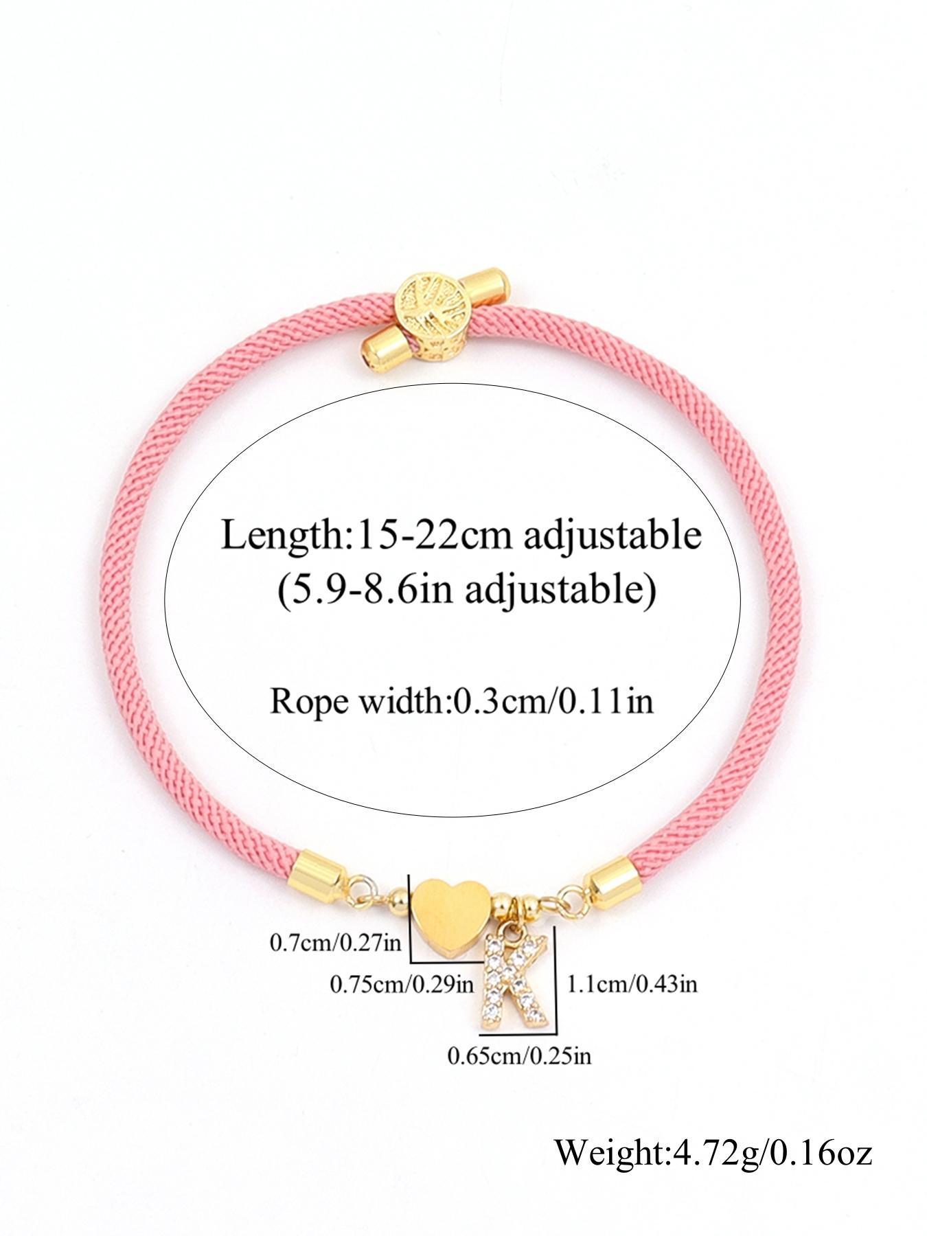 Initial Heart Charm Letter Link Bracelet, Fashion All-match Jewelry for Women, Retro Adjustable Rope Bracelet for Daily Use