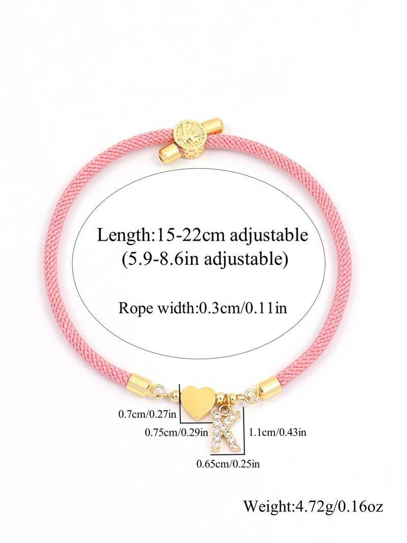 Initial Heart Charm Letter Link Bracelet, Fashion All-match Jewelry for Women, Retro Adjustable Rope Bracelet for Daily Use