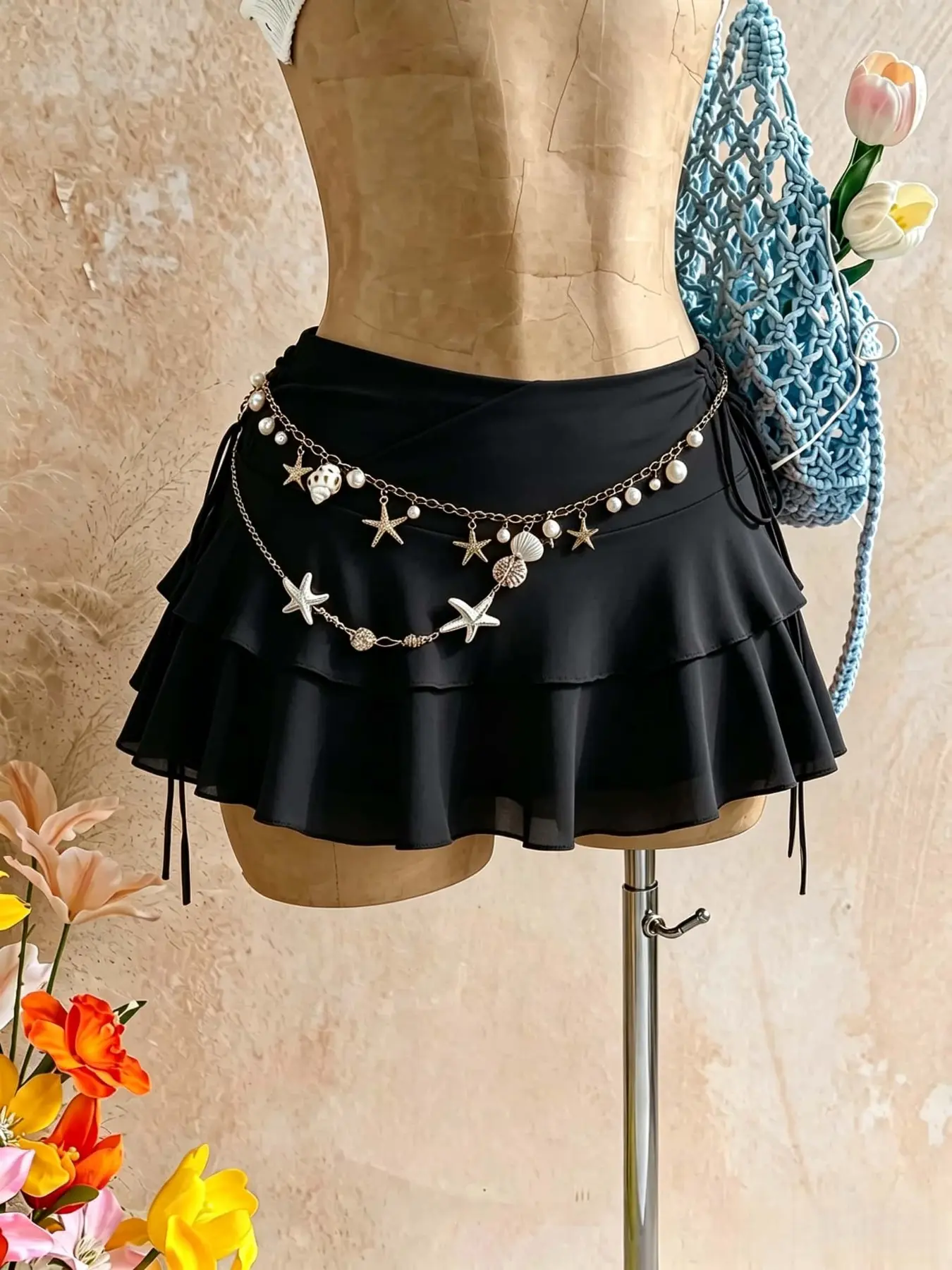 Women's High Waist Ruched Hem Short Skirt, Lightweight Chiffon Flowy Layered Cake Half Skirt, Elegant Summer Dress, Flowy Tiered Skirt