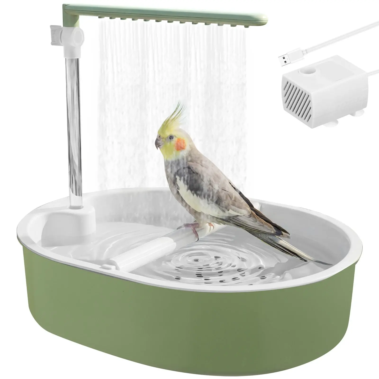 Adjustable Automatic Parrot Bath Tub, USB Electric Pet Circulating Water Bath, Flow-Controlled Bird Shower Fountain, Suitable for Pet Parrots, Budgies, African Munias, and Macaws