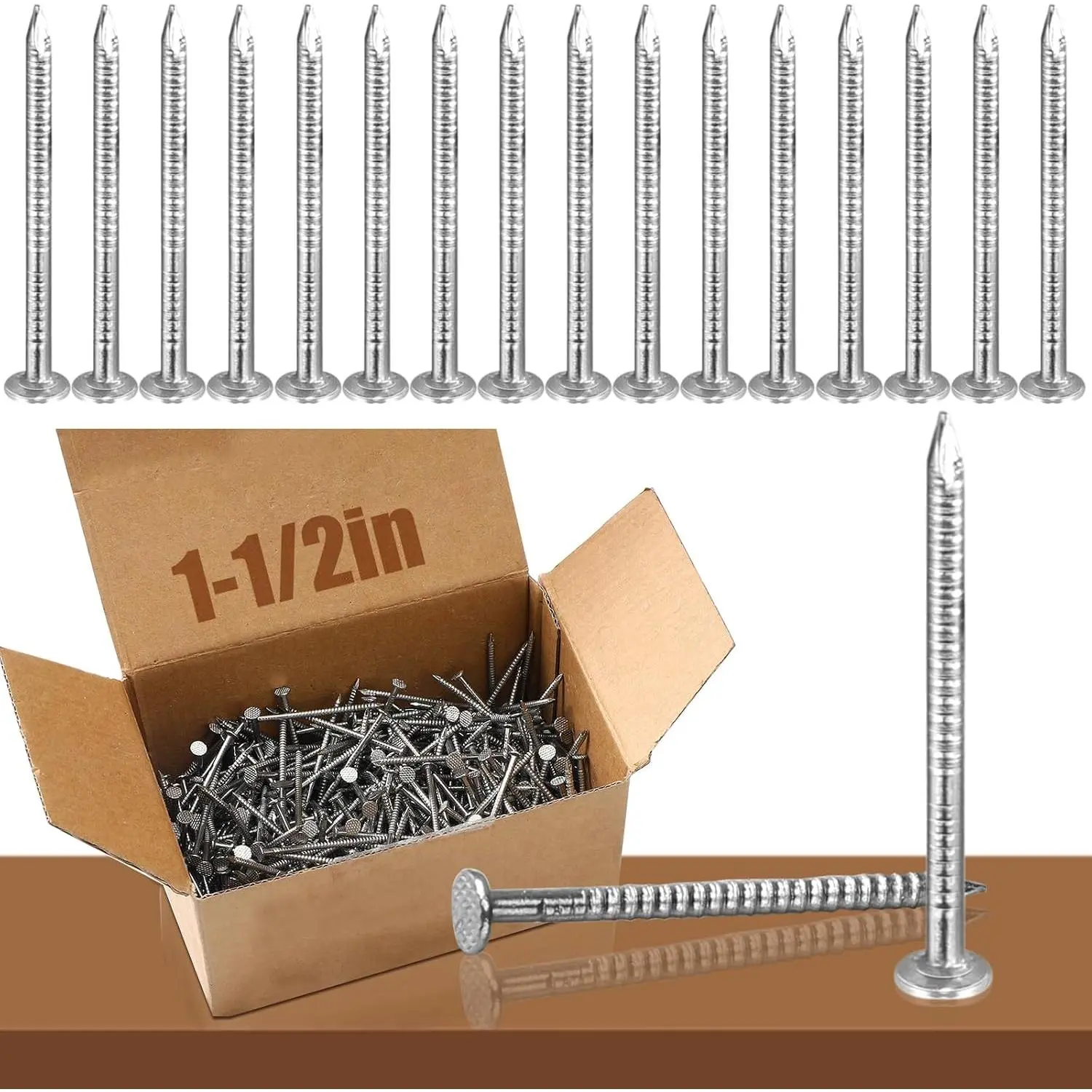 2 Pound Box Siding Nails Roofing Tile and Slating Rust Resistant 304 Stainless Steel Hardware Nails for Redwood Cedar  Siding  Decking Roof Slating(1-1/2 Inch,Sliver)