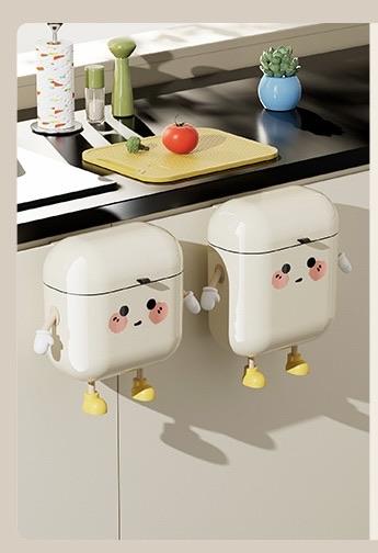 Wall Mounted Trash Can with Dual Lid - Under Sink Hanging Bin, Odor-Control Kitchen Waste Basket, Easy Install, Cute Design