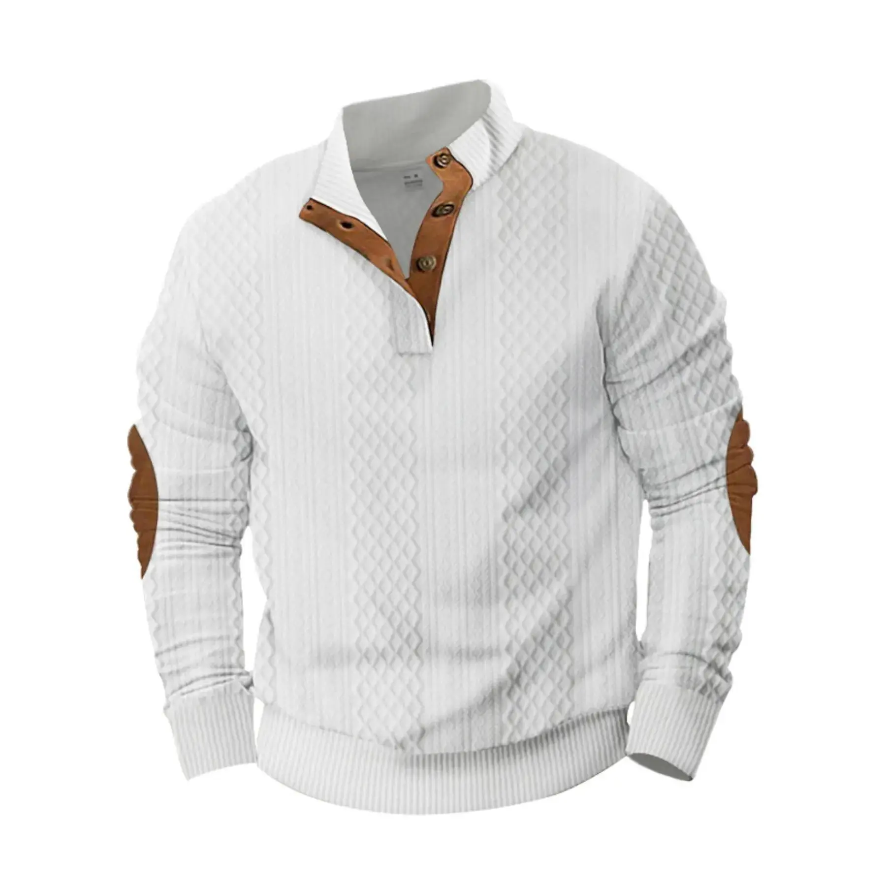 Men's Patchwork Print Button Stand Collar Sweatshirt, Regular Fit Casual Long Sleeve Pullover for Spring & Fall, Fashion Men's Clothes for Daily Wear, Menswear