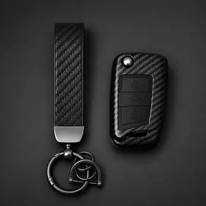 Abs Carbon Fiber Car Key Cover with Keychain For VW Volkswagen Golf 7 Mk7, Seat Ateca Leon Fr 2 Ibiza, Skoda Octavia, Car Key Protector, Car Key Accessory