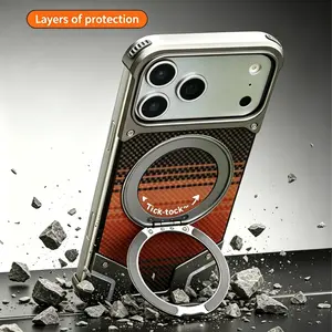 360° Metal Armor Magnetic Phone Case, High-Quality Stand Design, Compatible with Samsung & Apple Phones, Durable Protective Cover, Protector, Accessories