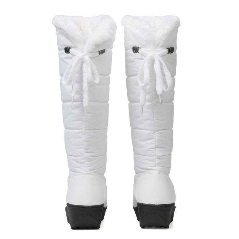 CELNEPHO Womens Winter Knee High Boots Round Toe Combat Platform Heel Snow Boots Warm Fluffy Faux Fur Lining Easy Pull on for Skating Travel Outdoor Events