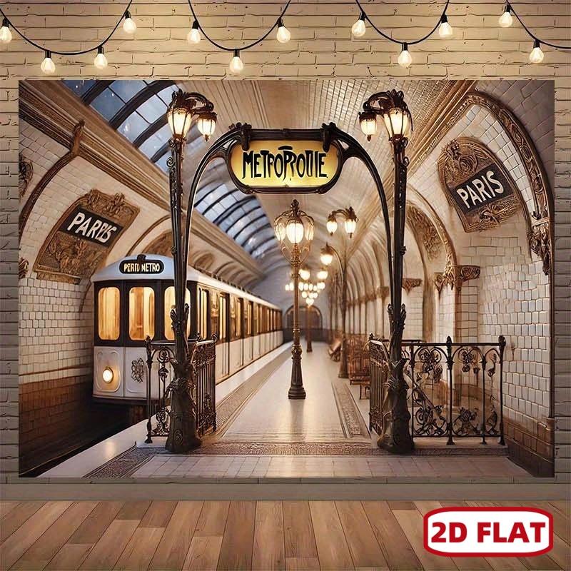1pc Vintage Paris Metro Station, Background Banner, Background Multi-Functional Holiday Decorations, Rooms, Gardens, Photo Studio Props - Suitable for Home Decor, Party Decor And Photo Booths
