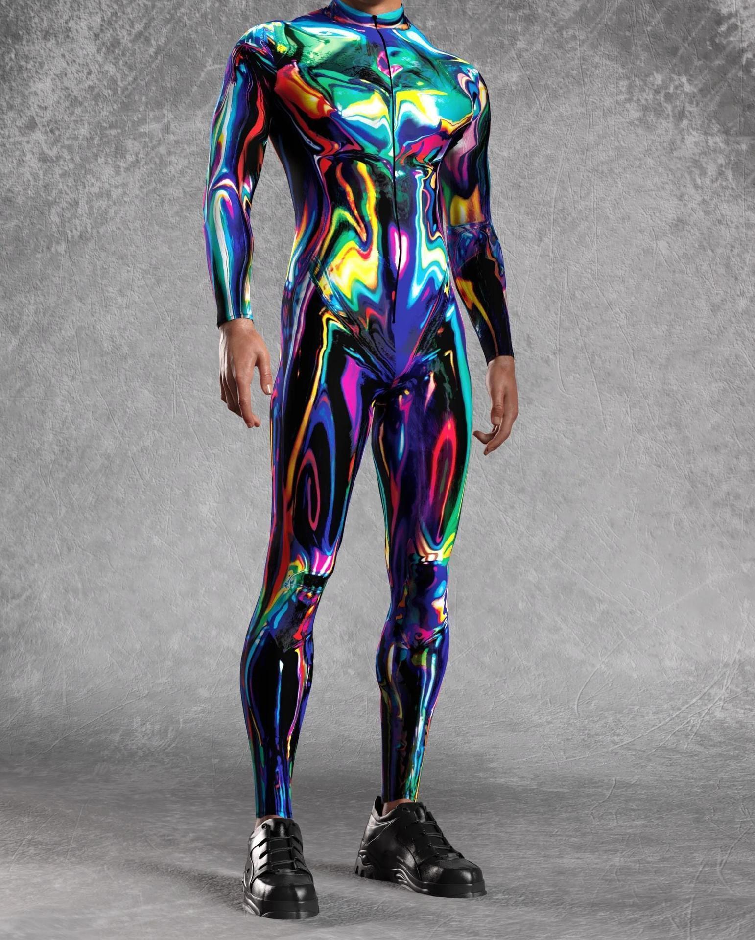 Halloween Party Performance Costumes 3D Printed Tights Jumpsuit for Men Anime Cosplay Clothing Party Carnival Festival Outfit