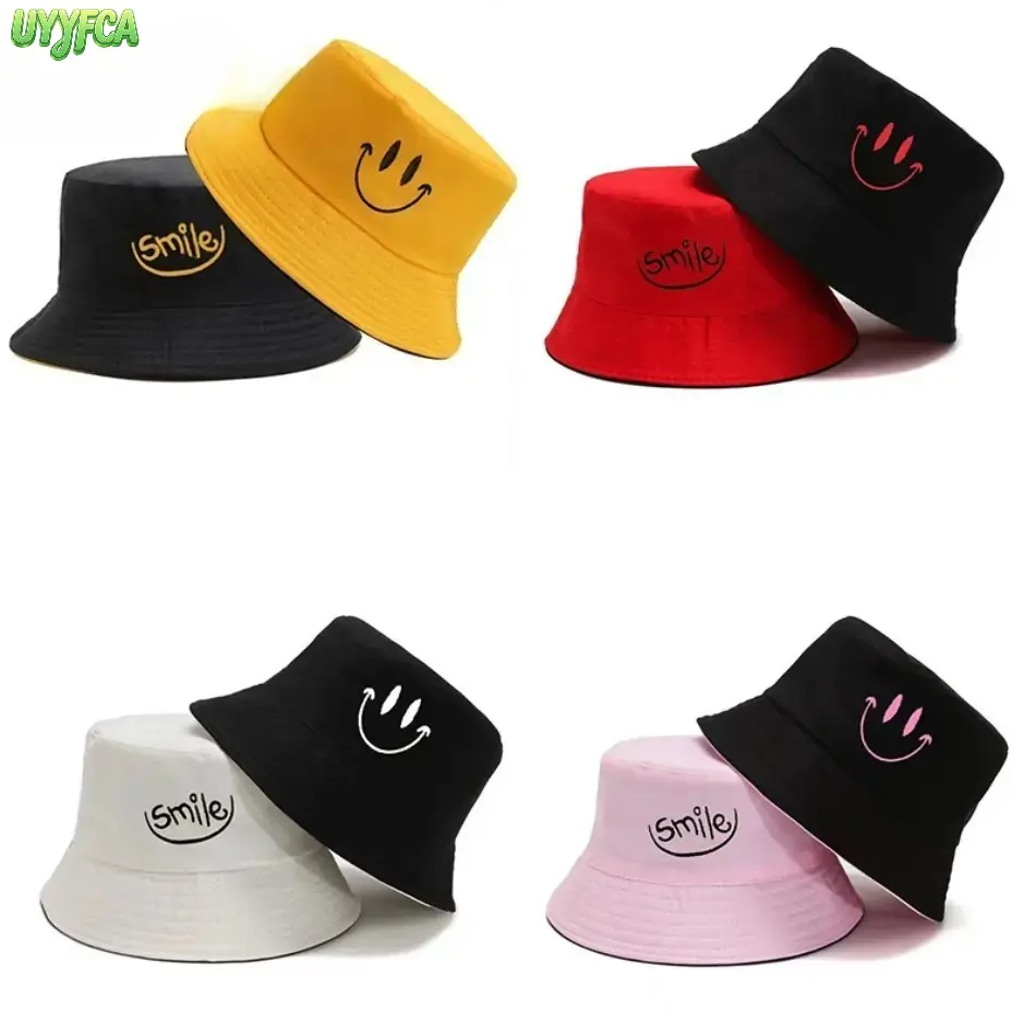 Reversible Double Sided Smiley Face Bucket Hat, Cute Smile Letter Print Wide Brim Sun Hat, Breathable Foldable Unisex Fisherman Cap, Casual Y2K Aesthetic Sun Protection Headwear for Summer Beach Travel Camping Daily Streetwear,4th of july outfit