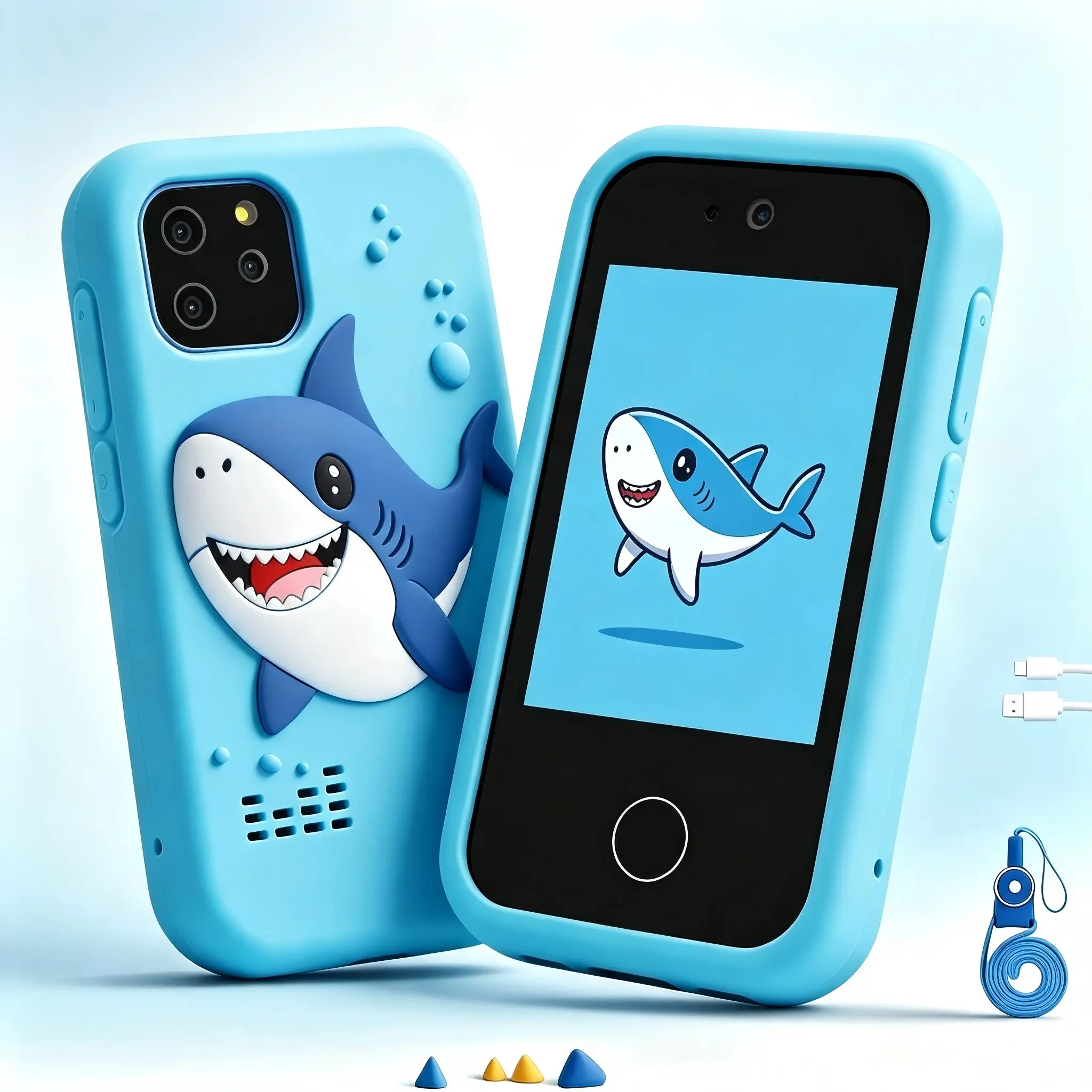 Cute Shark Toy Phone, Touch Screen Early Learning Device, Dual Cameras, Abc Learning, 44 Educational Games, Ages 3+