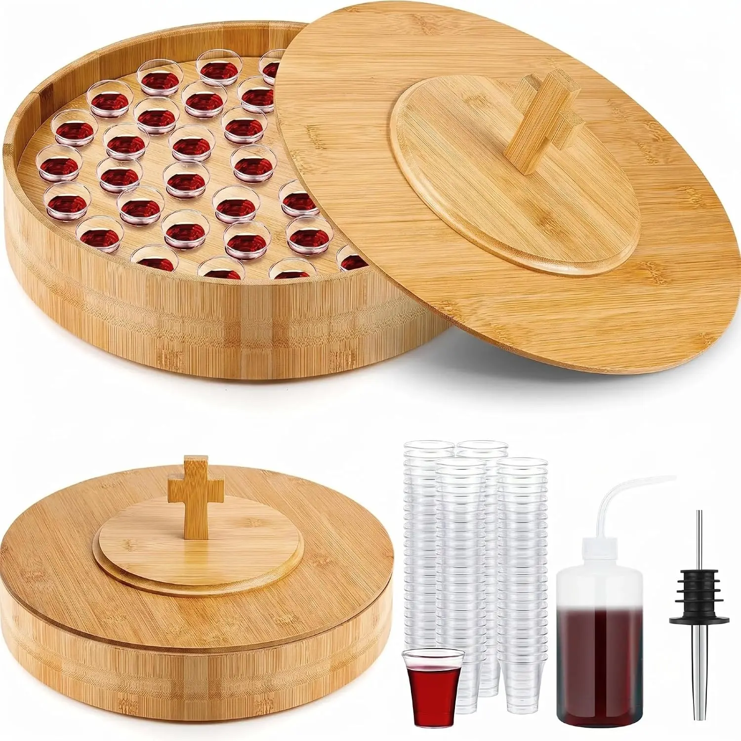 1 Set  Communion Set Holy Communion Plate for Churches with Lid Churches Cup Fillers and 100 Disposable Cups ()
