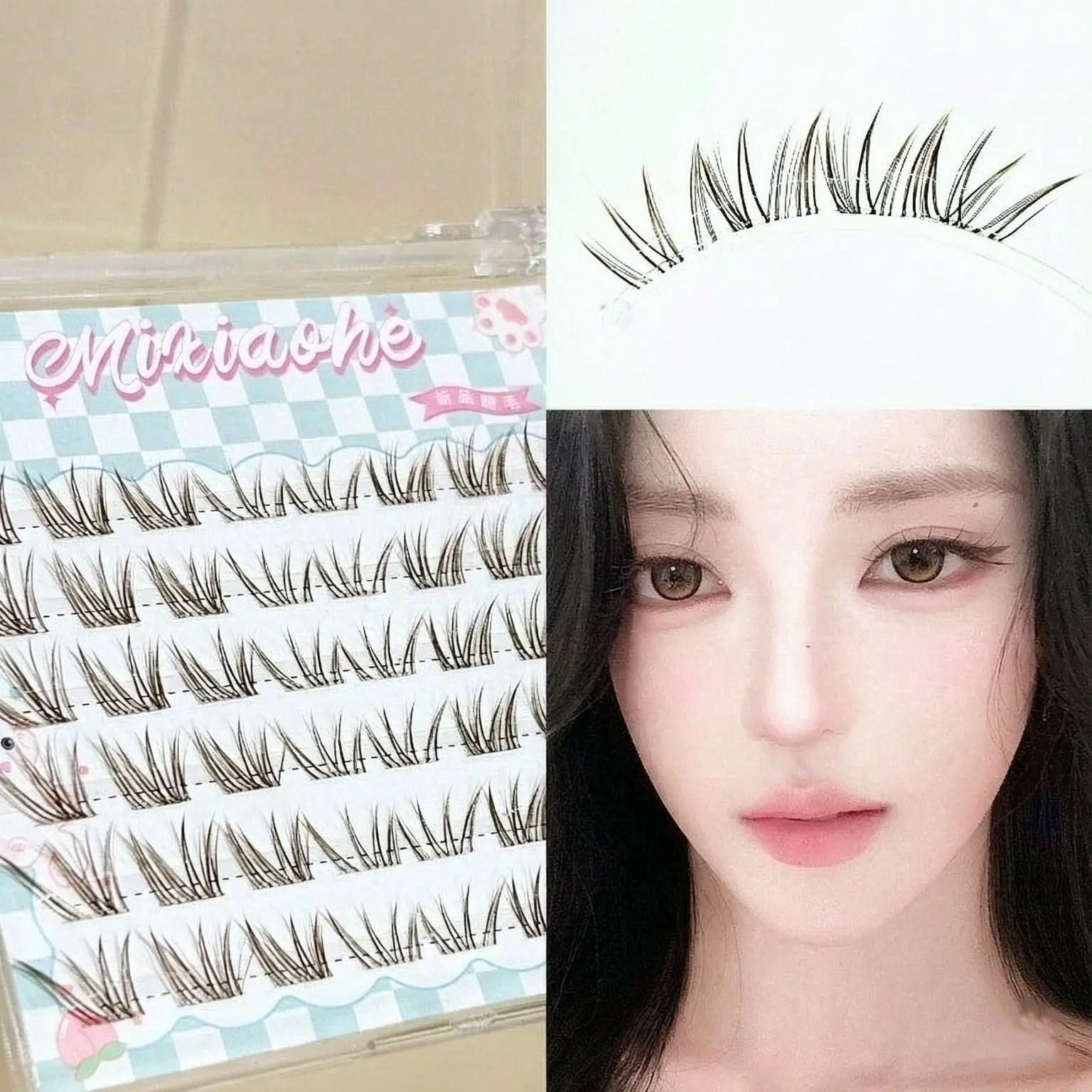 MIXIAOHE Glue‑Free Dark Brown Fox‑Eye False Lashes, Soft Band‑Free Design, Weightless Wear, Upward Spiky Tips, Sheer Natural Look, Elegant Cold‑Tone Fox‑Eye Makeup