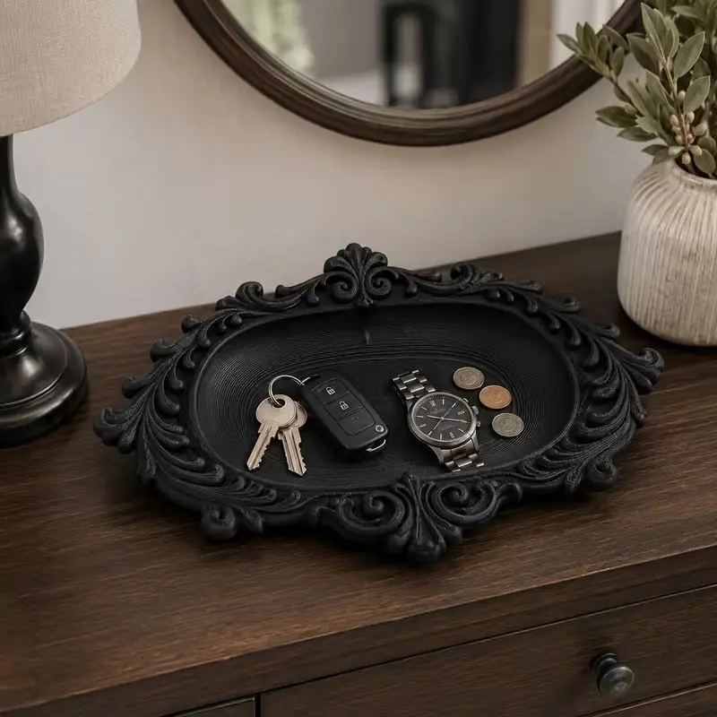 Vintage Baroque Style Desktop Organizer Box, Gothic Key Holder, Jewelry Storage Tray, Retro Desk Decorative Tray