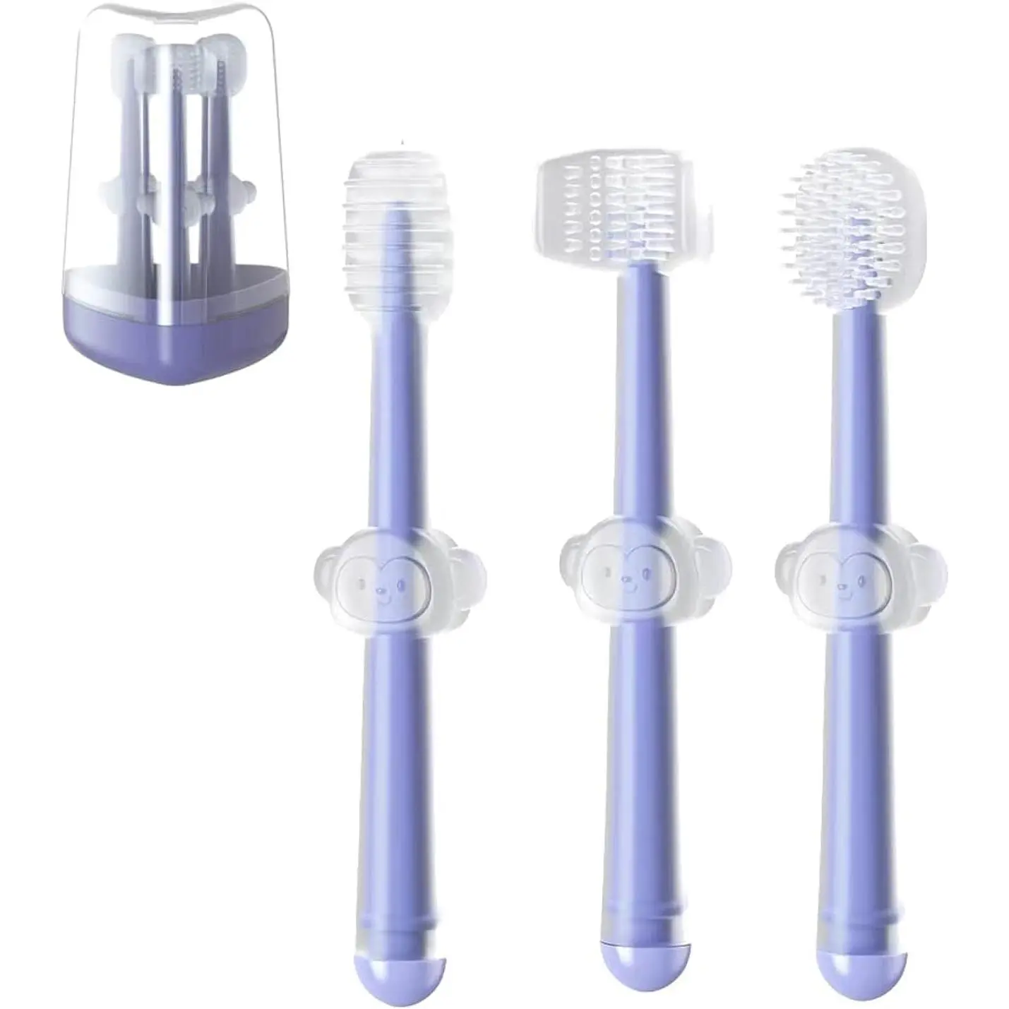 Unisex 3-Pack Silicone Toddler Toothbrushes Set for 0-18 Months - Baby U-Shaped ToothScrubber, First Teething Toothbrush, Gum & Tongue Oral Cleaner (New Model)