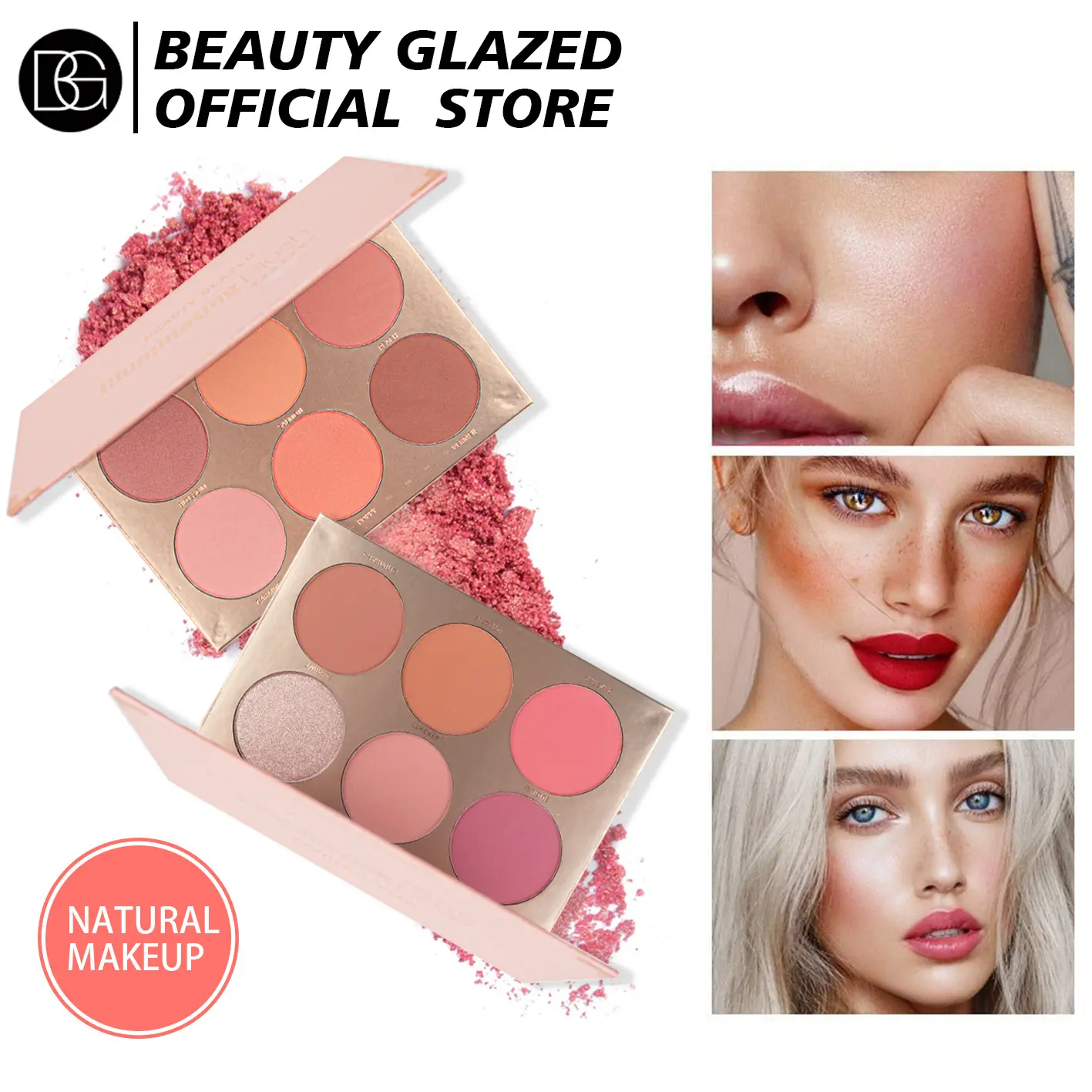 BEAUTY GLAZED Matte Blush Palette, Soft-Toned Nude Peach-Coral Blush, Waterproof, Multi-Purpose for Face and Eyes, Everyday Makeup