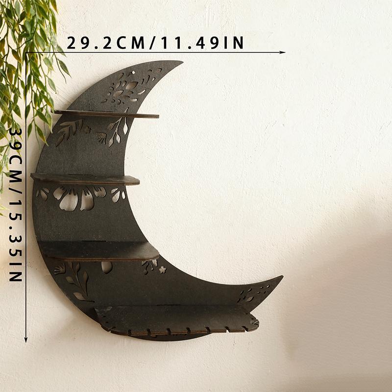 Moon Shaped Wall Mounted Shelf, 1 Count Wooden Wall Hanging Storage Rack, Wall Mounted Holder, Wall Mount Design, Wall Decor for Home Interior Living Room Bedroom, Home Decor, Decorations Supplies