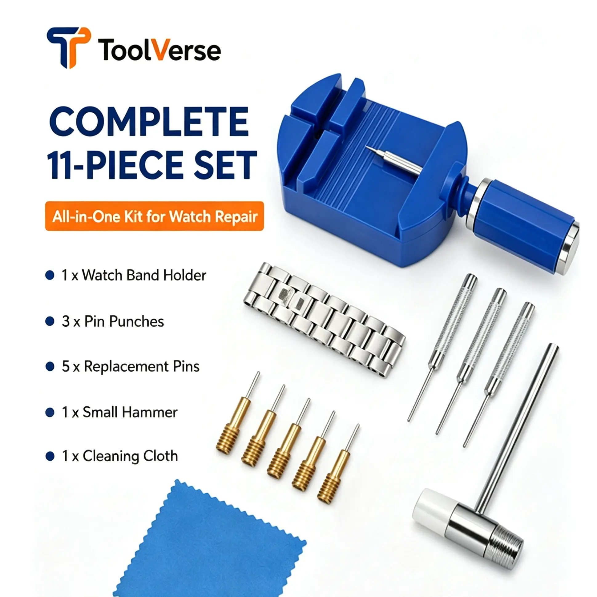 Tool Verse| 1 Set Watch Link Removal Tool Kit, Professional Watch Band Link Remover Adjustment Tools, Stainless Steel Watch Strap Repair Kit for Watch Band Resizing, Replacement and Daily Maintenance