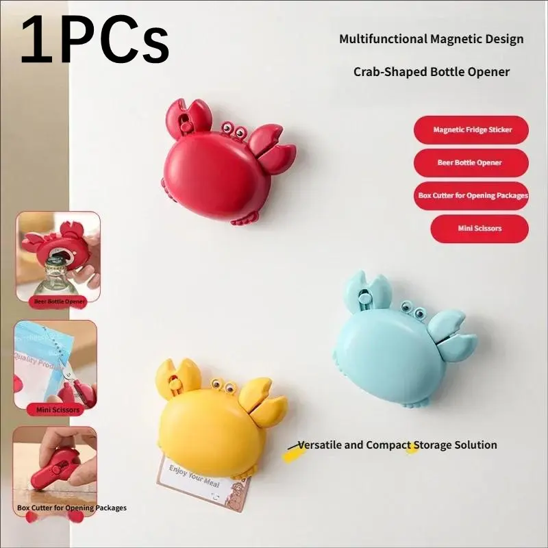 Crayfish Magnetic Bottle Opener 4-In-1 Kitchen Tool Set, Beer Opener, Mini Scissors, Box Cutter, Fridge Magnet, Cute Cartoon Tools
