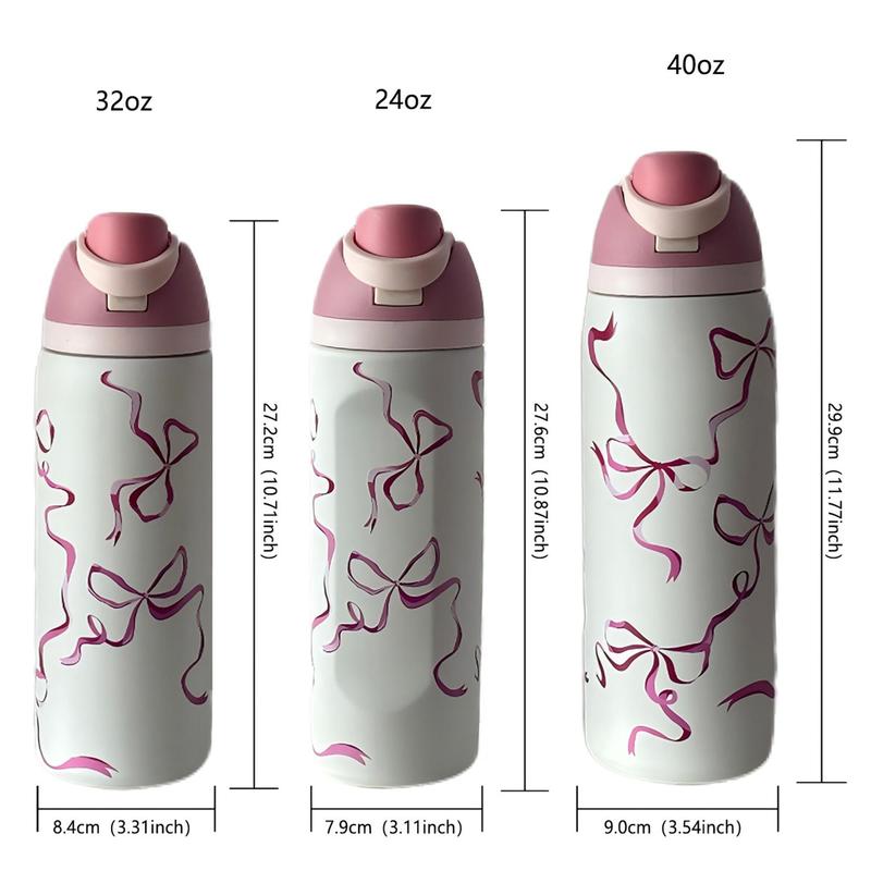 Butterfly Pattern Vacuum Flask, 1 Count 24oz-32oz-40oz Large Capacity Insulated Water Bottle with Straw, Drinking Cup for Home Office School, Leakproof Insulated Tumbler, Drinkware
