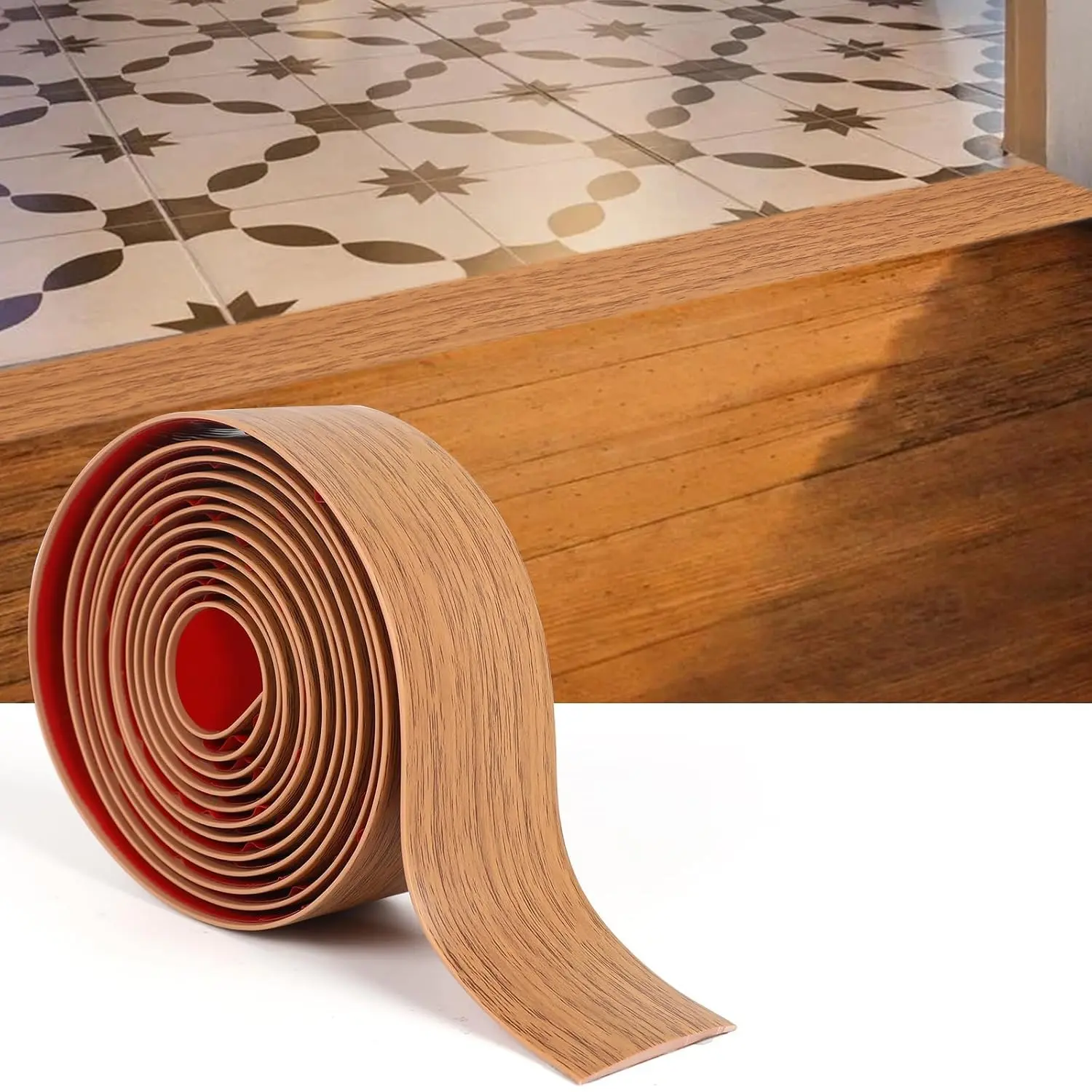 2" x 10Ft Self Adhesive Floor Transition Strip - Brown Wood Grain, Laminate Vinyl Flooring Gap Cover, Carpet Threshold & Doorway Trim for Floor TilesGift