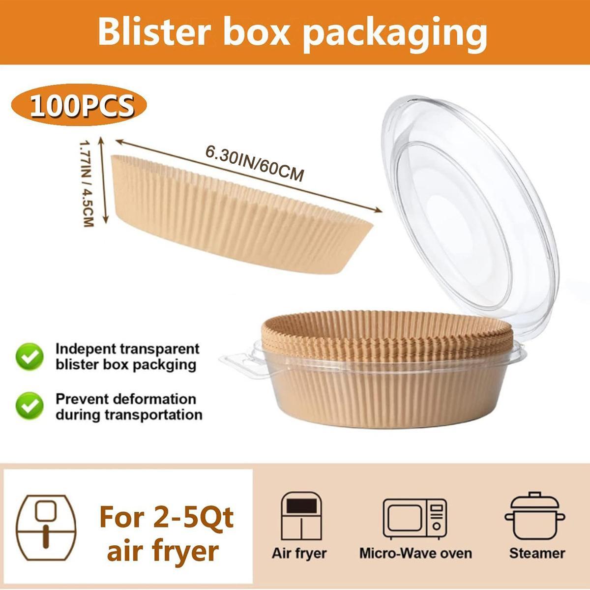 Air Fryer Paper Liners, 100Pcs Parchment Paper, Air Fryer Liners Disposable for Microwave, Non-Stick Air Fryer Liner Square Free of Bleach (6.3IN) Baking Supplies Kit Bakeware