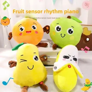 Interactive Musical Toy Sensing Beat Plush Toys Fruit Musical Dooll Pear Fruit Sensing Beat Piano Orange Plush Toy