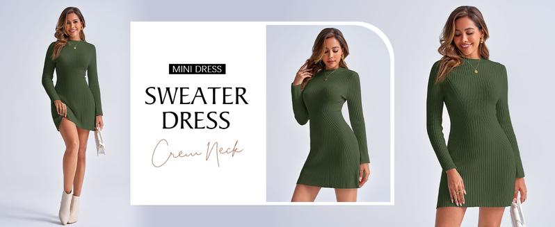 Saodimallsu Womens Long Sleeve Sweater Dress Bodycon Crew Neck Fall Slimming Knit Mini Dresses