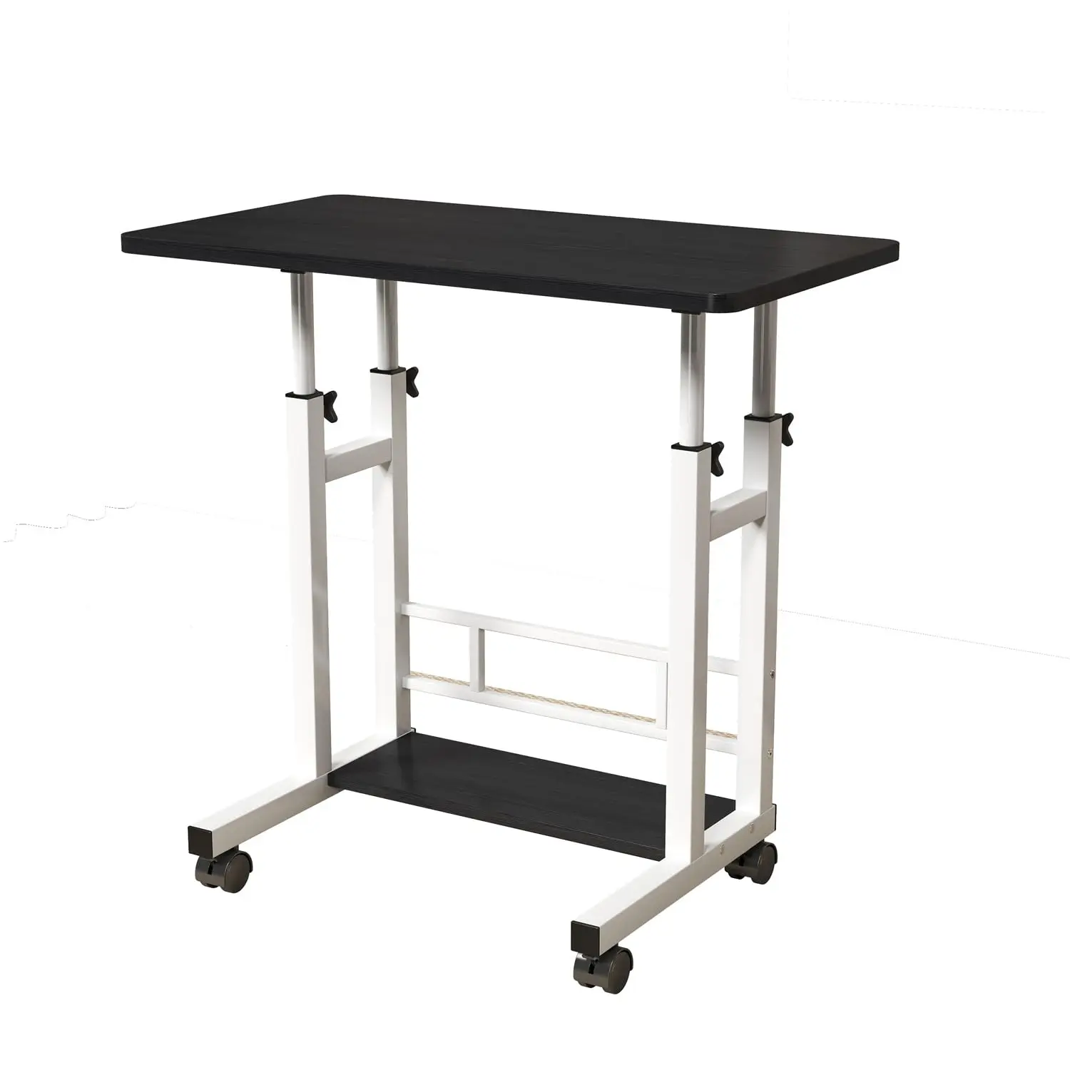 Mobile Standing Desk Adjustable Height,Portable Laptop Desk with Storage Basket, Rolling Computer Workstation