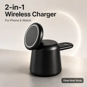 Foldable 2 in 1, Portable Fast Charger, Wireless Charger Stand 15W Fast Charging Dock for iPhone 17, 16, 15, 14, 13, 12 Series, for iWatch 11-1, SE Series, Multi Device Wireless Charging Station, Magnetic Wireless Charger