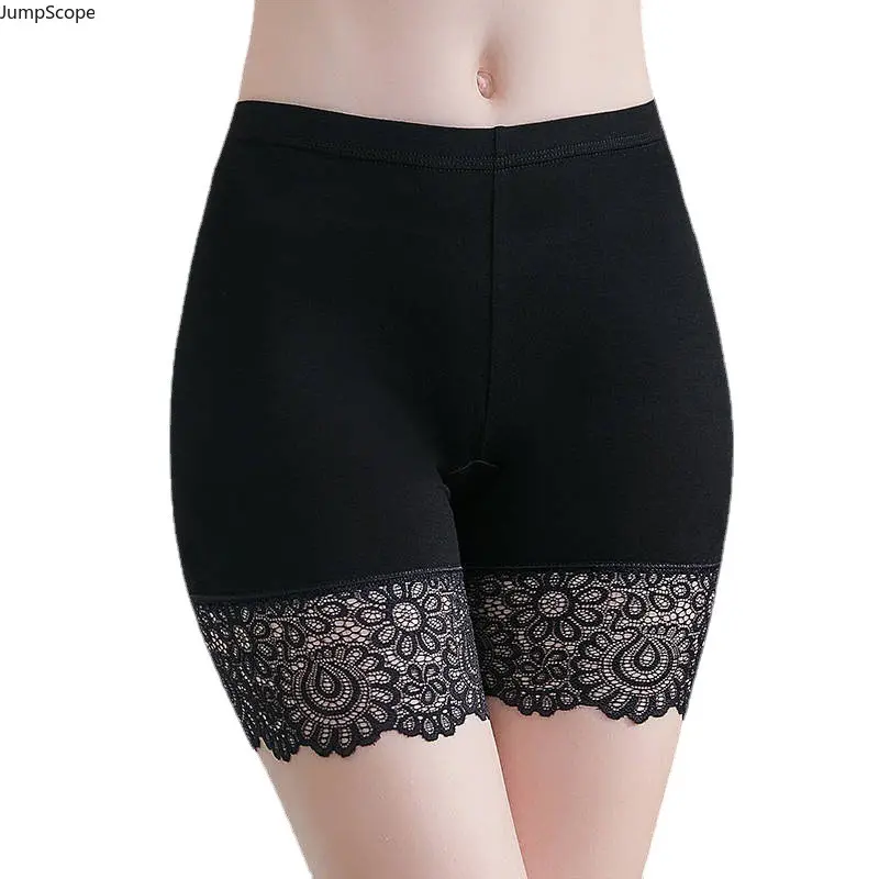 Women Lace Trim Modal 3 Inch Safety Shorts, Plus Size Thin Breathable Anti-Chafing Anti-Sheer Slip Shorts For Summer Under Dress Skirt Daily Office Vacation Layering Wear