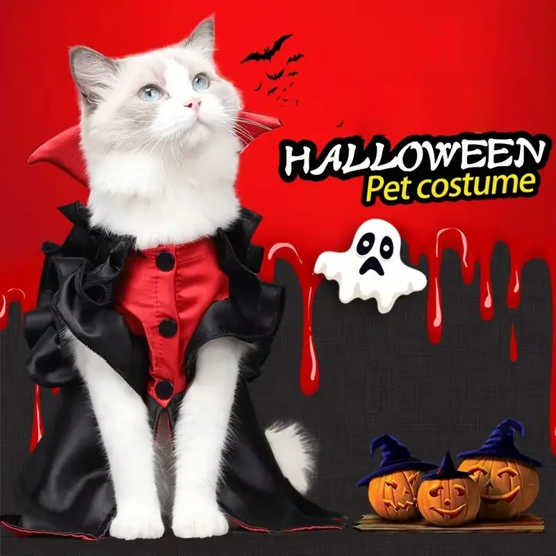 Halloween Vampire Bat Pet Costume for Cats & Small Dogs, Breathable Soft Polyester, All Season Cosplay Clothes, Perfect Holiday Gift