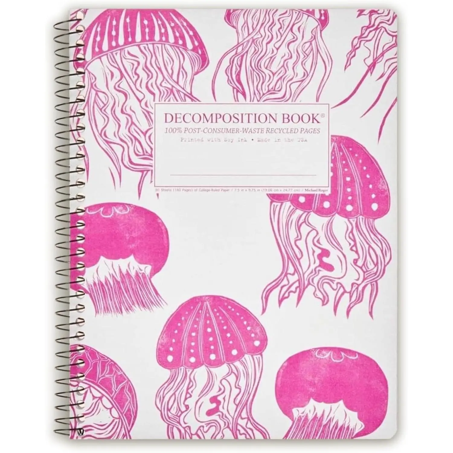 Decomposition Jellyfish College Ruled Spiral Notebook - 9.75 x 7.5 Journal with 160 Lined Pages - 100% Recycled Paper - Cute Notebooks for School Supplies, Home & Office - Made in USA