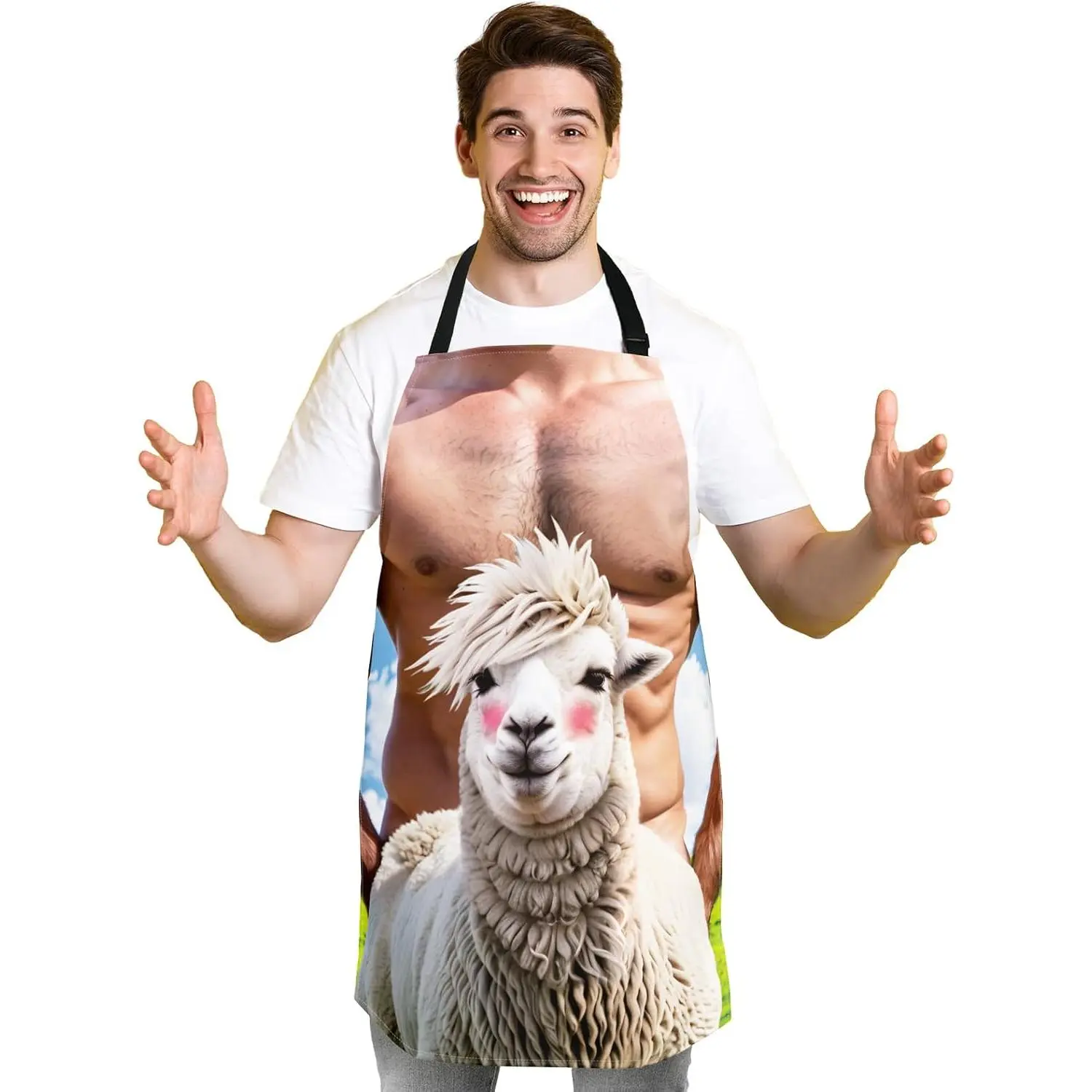 Ergonomic Men's Waterproof Polyester Goat Belly BBQ Cooking Apron - Adjustable Neck Strap, 26.2"x22.8" 1 Size, Washable, Casual All Seasons Novelty Gag Gift for Boyfriends, Food & Beverage Prep Kitchenware