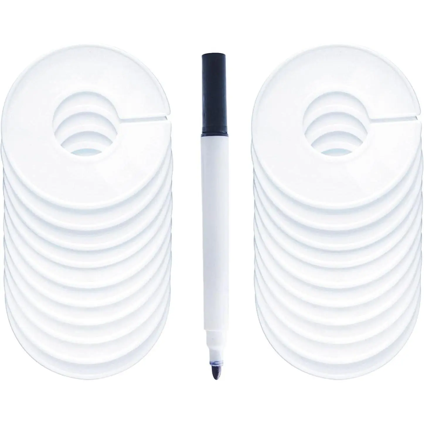 20-Pack Plastic Round Wardrobe Size Dividers - 3.5" Diameter Blank Labels, Closet Hanger Organizer Labels with 1 Marker Pen (White)