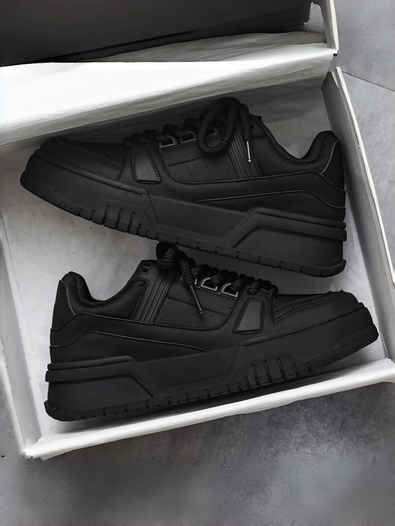Black Chunky Sneakers for Men | Low-Top Platform Shoes | Casual Comfort & Street Style