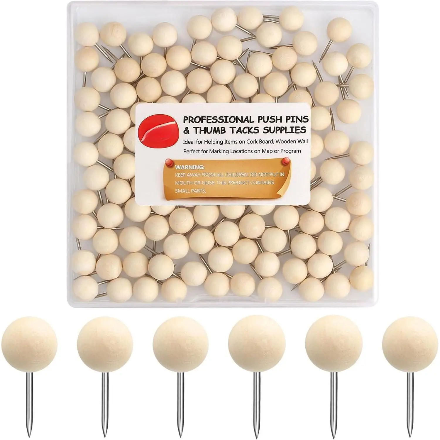 Push Pins 120 count,Decorative Wooden Thumb Tacks for Corkboard and Bulletin Board (120 pcs Map Tacks)