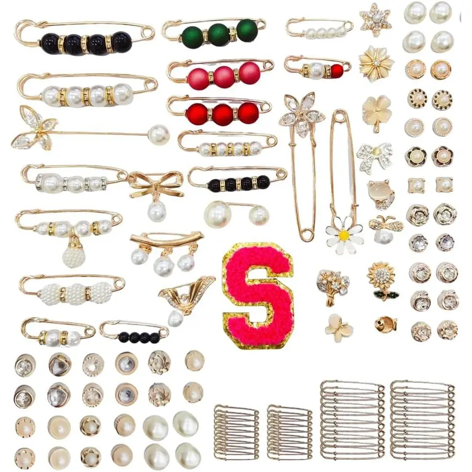 100 count DIY Brooches and Pins Junk Socks Kit, Hat Pins for Women Accessories Clothes, Shoe Charms for Sneakers,Charms Bulk with Letters (S)