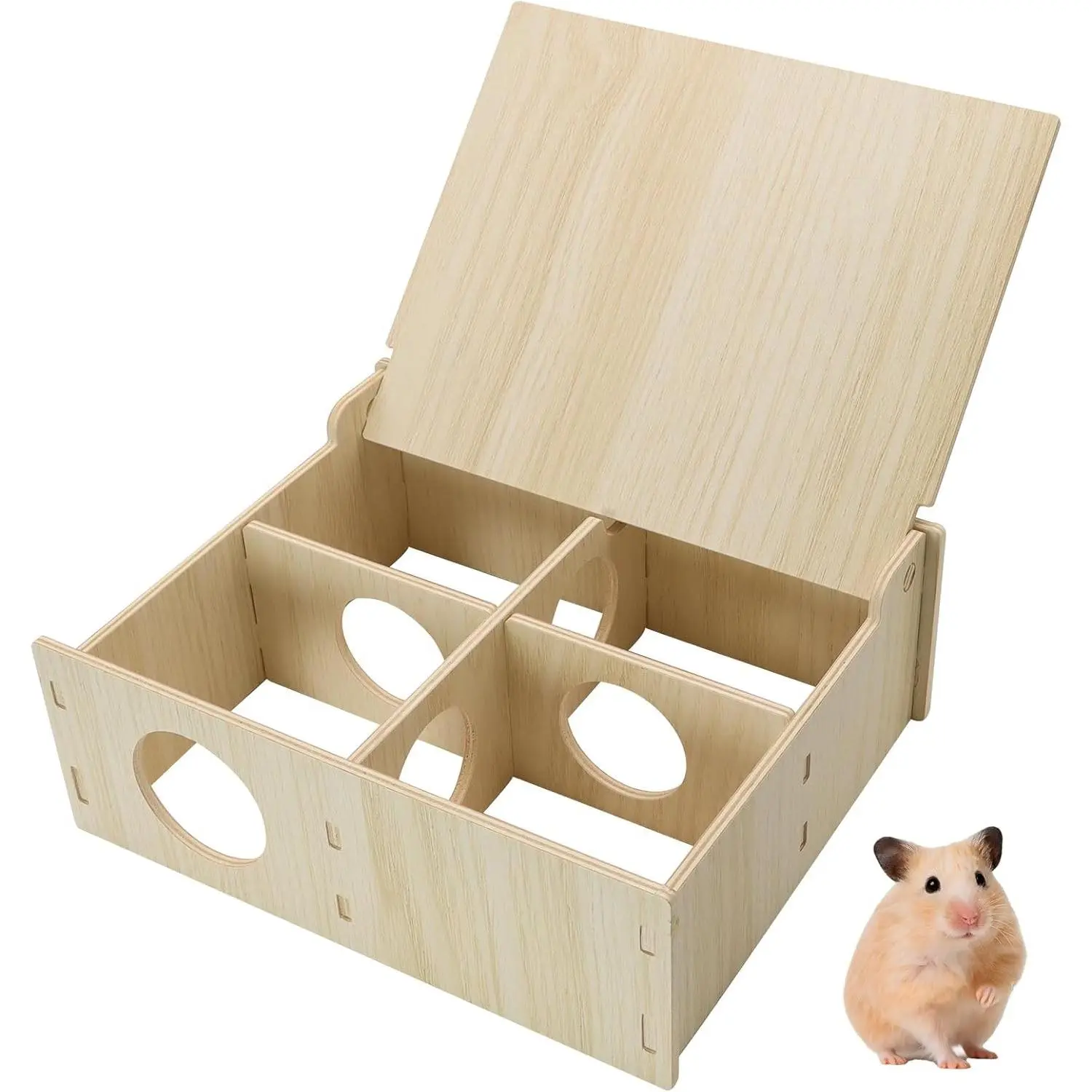 Wooden Tunnel Cage with Secret Hideout & Peep Holes, Exploring Toys for Hamsters and Mice