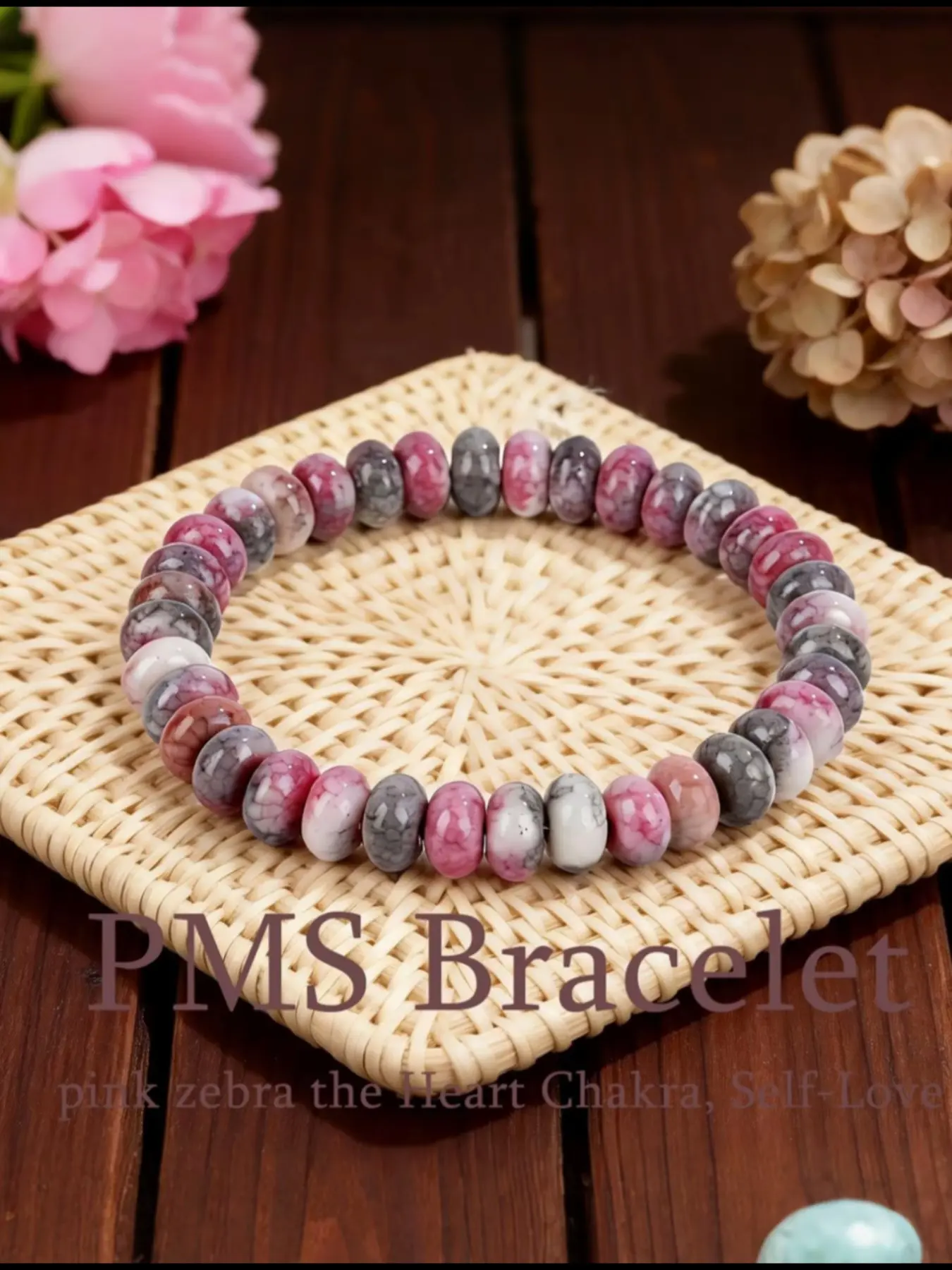 Natural Zebra Stone Crystal Bead Bracelet, Self Love & Pms Support Jewelry, Meaningful Healing Gift, Crystal Wristband