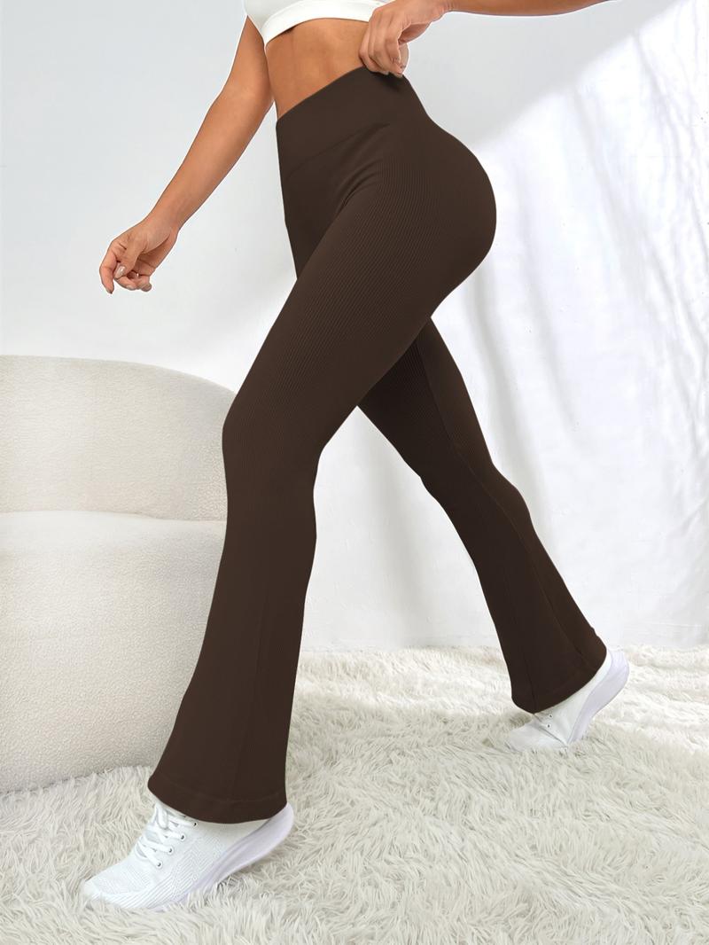 Sporty Women's 3pcs Solid Color High Waist Flare Leg Sports Leggings, High Stretch Seamless Bell Bottom Tight-Fitting Yoga Leggings, Ladies Sportswear for Indoor Outdoor Wear, Gym Workout Leggings