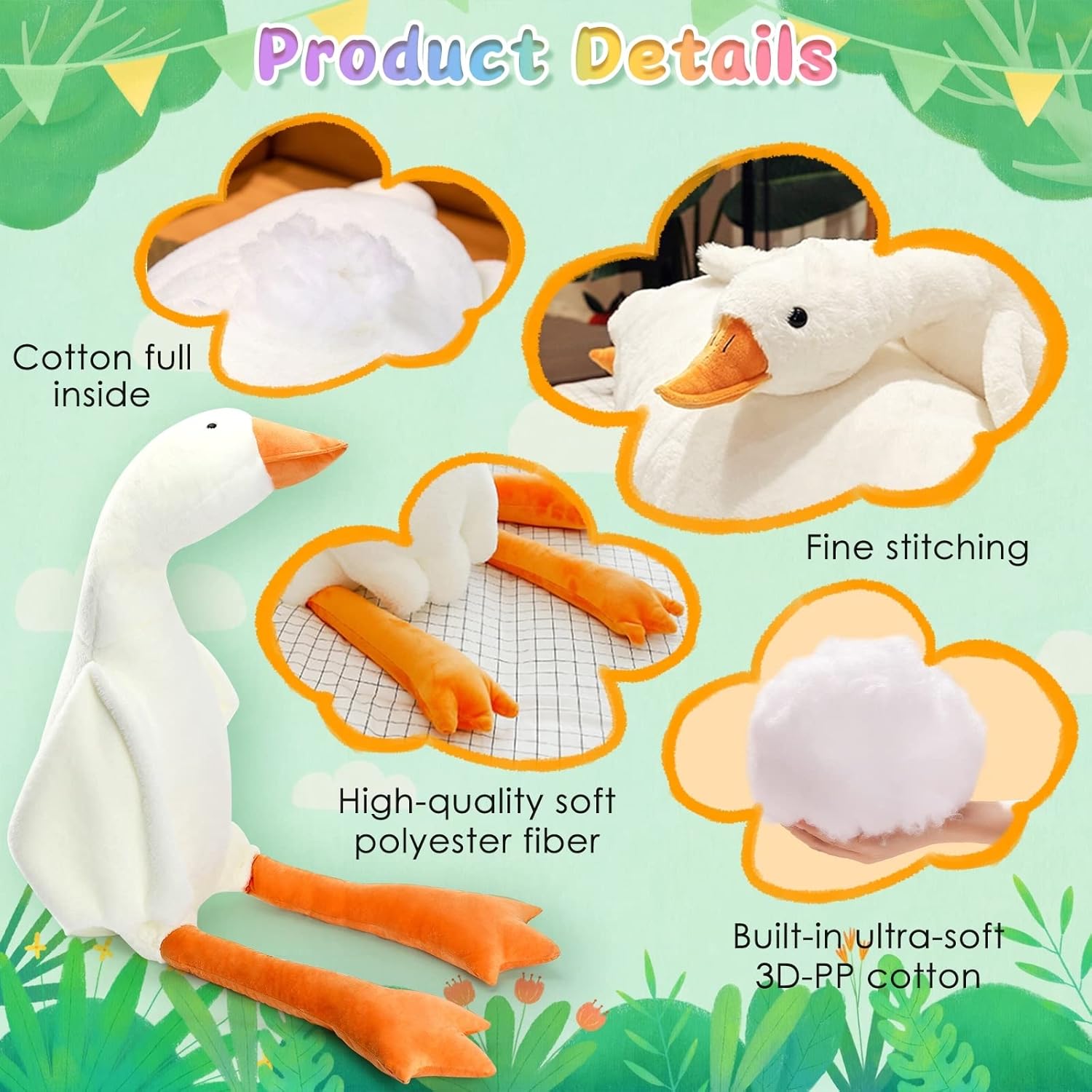 Goose Stuffed Animal 20 Inch Plush Toy, 1.4 lbs Cute Duck Stuffed Animal, Plush Soft Plushies Pillow Doll Toys, Gift for Anxiety and Friends, White