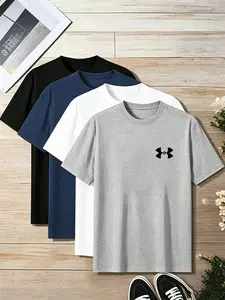4-Pack Short Sleeve T-Shirts for Running, Gym Training, Outdoor Leisure, Minimalist Sport Logo, Soft Breathable Fabric, Unisex