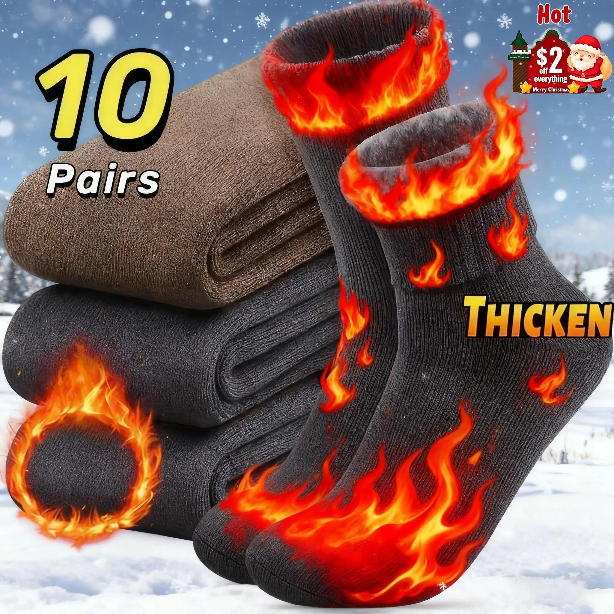 3/10 Pairs Men’s Winter Socks, Thermal Boot Socks with Thick Fleece Lining, Soft Cozy Warm Socks for Cold Weather, Outdoor Work, Hiking, Camping, Snow Days & Everyday Wear