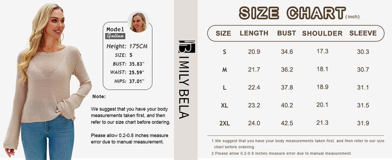 Imily Bela Womens See Through Shirt Boat Neck Long Sleeve Knit Casual Blouse Tops M1H808