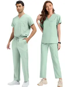 Two Piece Health Check-up Nursing Uniform Pharmacy Pharmacist Top with Pockets and Pants Suitable for Staff in Beauty Salons and Nursing Rooms