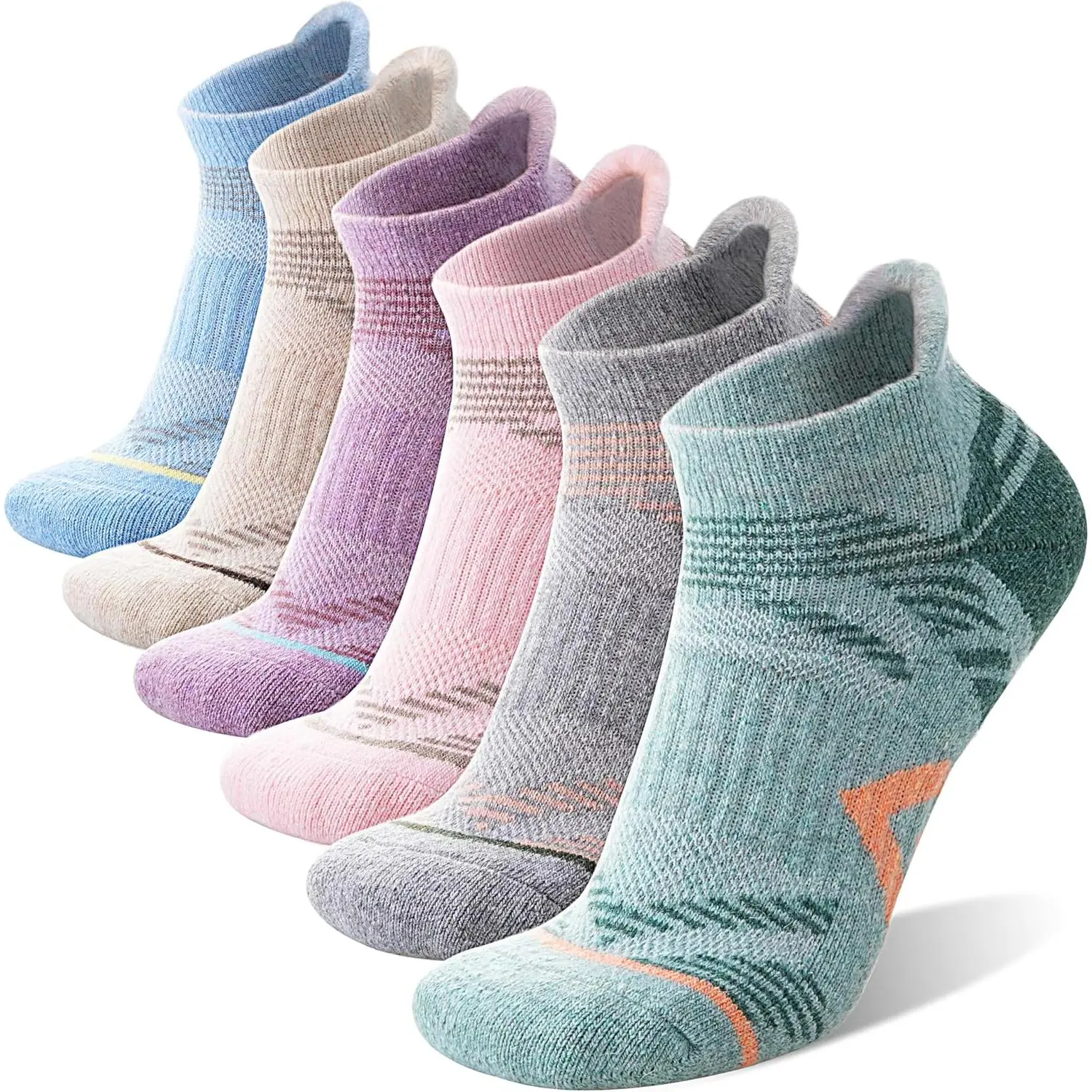 6 Pairs Merino Wool Ankle Hiking Running Socks Compression Thick Cushion Breathable No Show Socks  Men Women