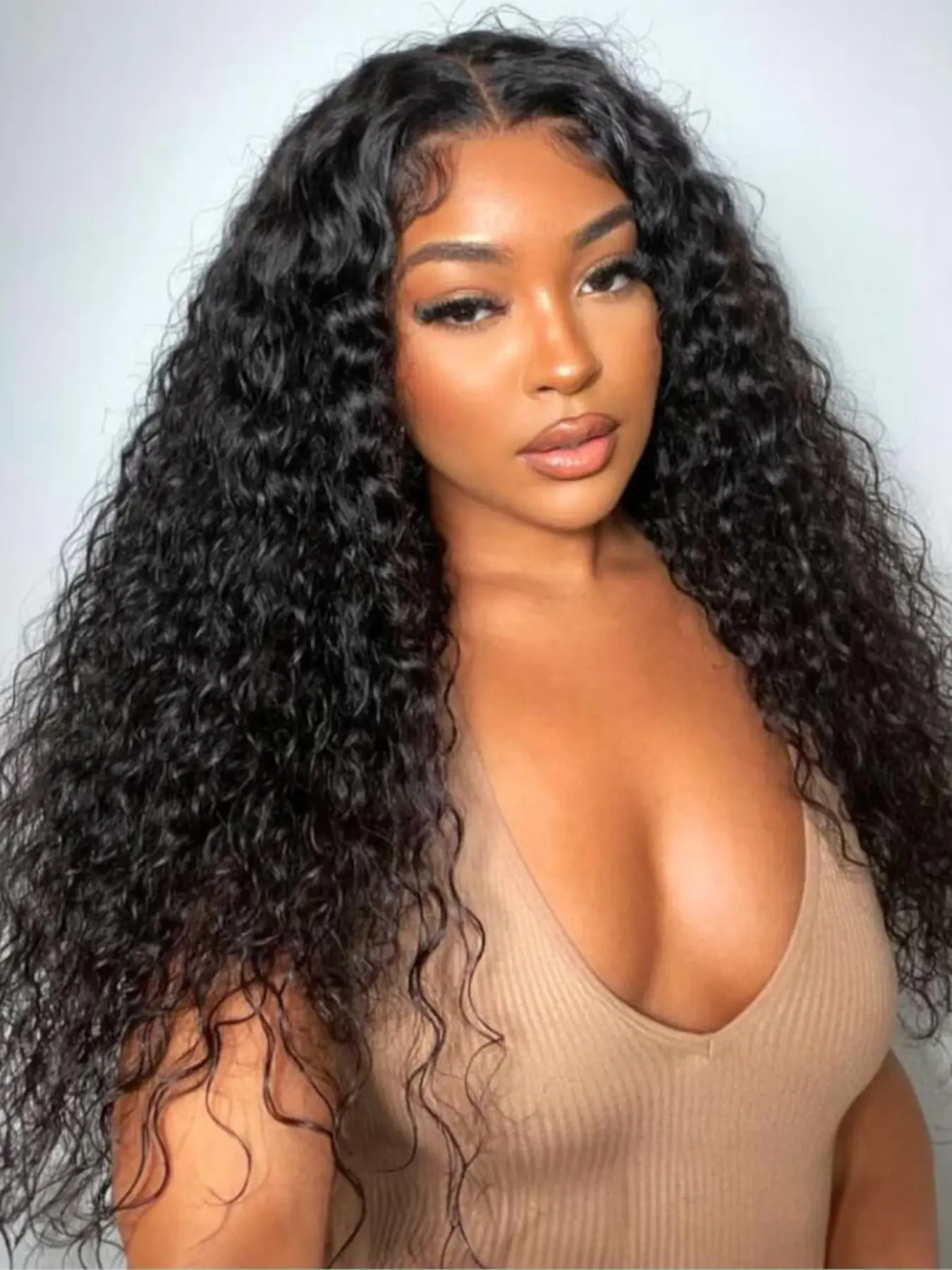 Kinky Curly V Part Wig, 22 Inch Synthetic, Glueless Clip In, No Lace, No Leave Out, Soft Loose Curls, Voluminous Shaggy, Natural Hair Texture