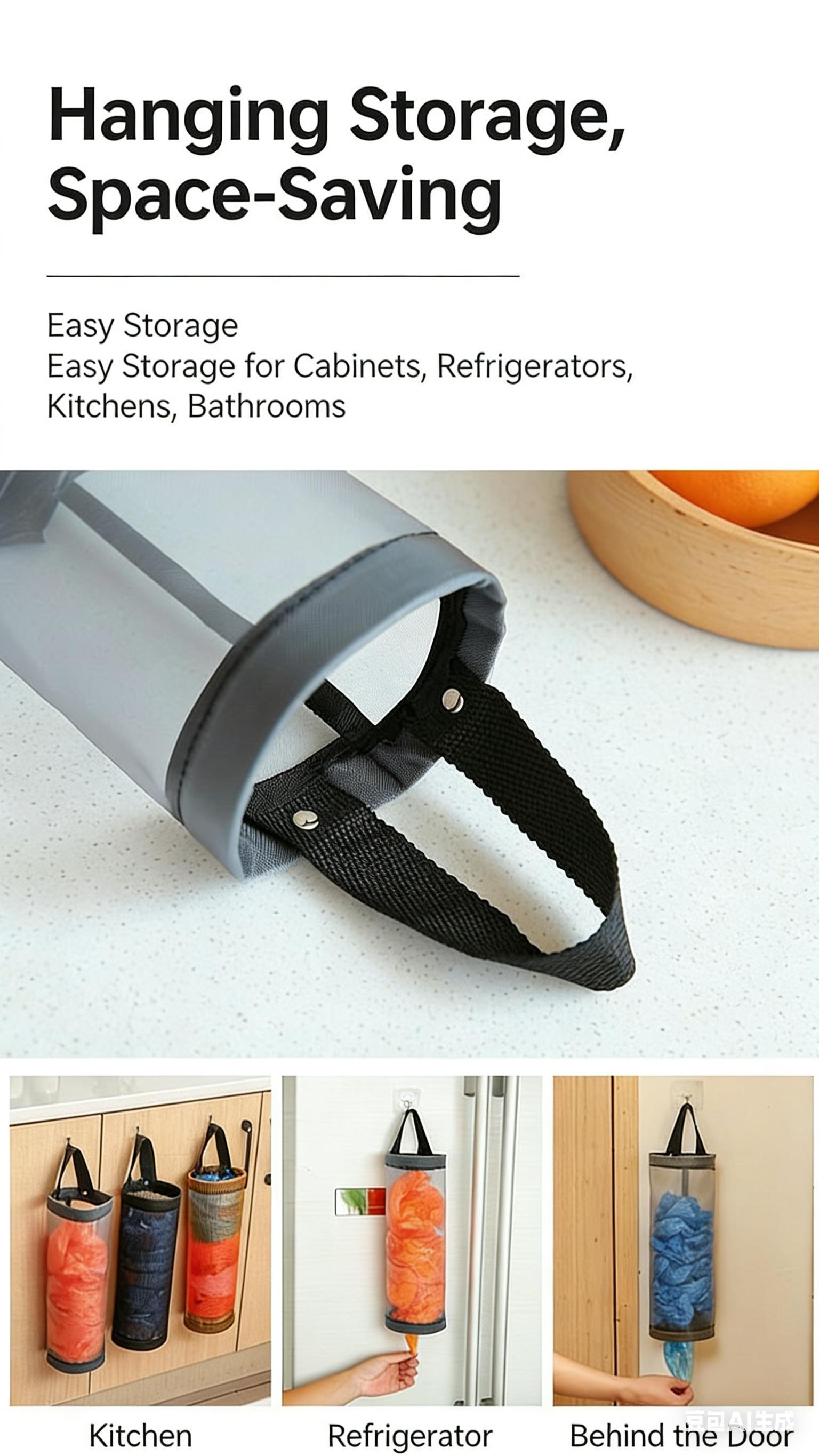 Free 2 Self-Adhesive Hooks,2 Counts Plastic Bag Storage Bag,Hanging Foldable Mesh Bag,Garbage Bag Organizer,Kitchen Storage Bag,Kitchen Organizer,Household Items. reusable plastic pouch case w vegetable fruit meat self-adhesive hook