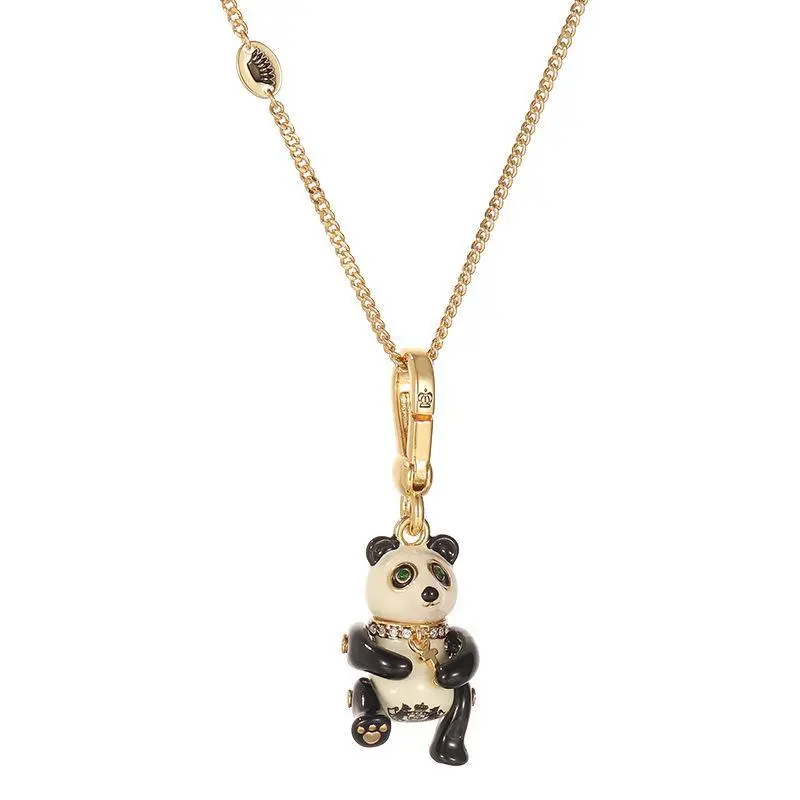 Hand-Painted Enamel Panda Animal Necklace - Ultimate Multi-Way Female Fashion Accessory, Waterproof Non-Tarnish Gold, Casual Daily Elegant Wear, Bag Charm Option, Meaningful Gift for Panda Lovers